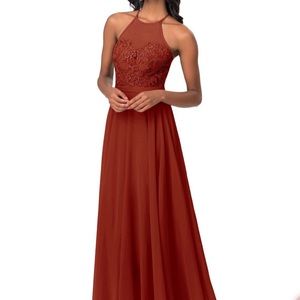 A-Line/Princess Halter Floor Length Chiffon- Rust